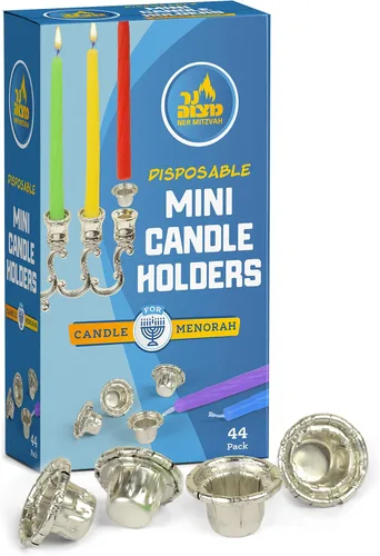 Vista 2 de Ner Mitzvah Hanukkah - Mini portavelas – Insertos desechables para menorá de vela – Vasos de papel de aluminio protector contra goteo – 44