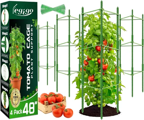 Vista 12 de Legigo Paquete de 2 jaulas de tomate para soporte de plantas de jardín, estacas de jardín de hasta 48 pulgadas, enrejado de tomate para plantas