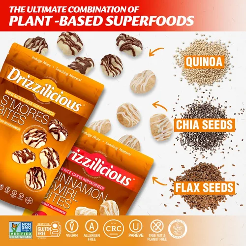 Vista 4 de Drizzilicious Mini Tostadas de Arroz - Tostadas de Arroz Crujientes, Snack Saludable para Adultos y Niños, Tostadas de Arroz Saborizadas, Veganas