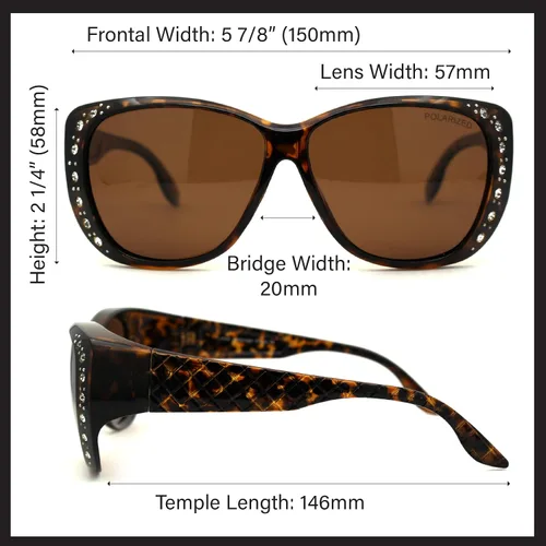 Vista 6 de SA106 Gafas de sol polarizadas de 2.165in con diamantes de imitación de mariposa OTG