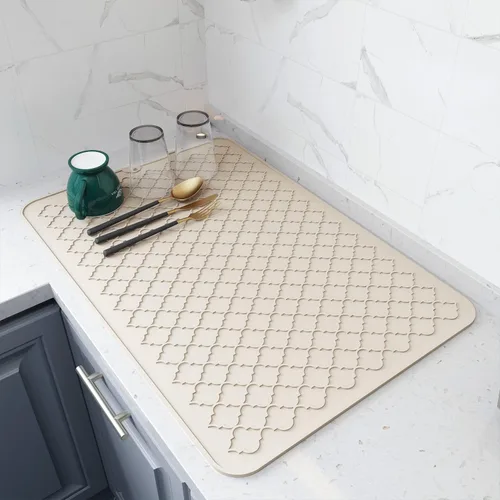 Vista 13 de AMOAMI - Tapete de secado de platos para cocina, de silicona, tapete de secado de platos de cocina, resistente al calor, accesorios de cocina Beige