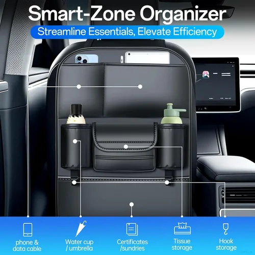Vista 2 de Organizador de Asiento Trasero de Coche de Cuero Parte Trasera del Asiento Organizadores de Coche para Niños Conductores Impermeables Alfombrillas