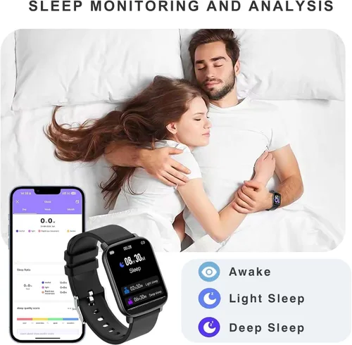 Vista 3 de Paukila Relojes inteligentes para hombres, reloj de fitness de 1.65 pulgadas con frecuencia cardíaca 24/7/presión arterial/monitor de sueño