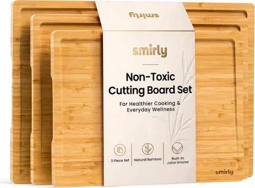 Vista 12 de SMIRLY Juego de tablas de cortar de bambú, tabla de cortar y tablas de cortar de madera para cocina, tabla de cortar de madera pequeña y bloque