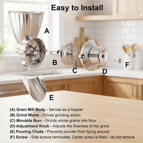 Vista 6 de Accesorio de molino de granos para batidora de pie KitchenAid, molino de harina de 9 niveles de metal para KitchenAid, apto para moler granos