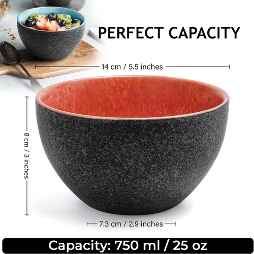 Vista 4 de MIAMIO Juego de 6 tazones de 25 onzas, cuencos de cerámica, ensaladeras, cuencos de sopa, cuenco de cereales, cuencos de cocina, cuencos de arroz