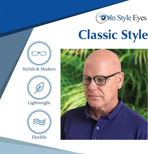 Vista 5 de In Style Eyes Gafas de lectura modernas, montura completa, estilo ovalado clásico, marco ligero con bisagras de resorte de metal, color negro, 1.0 x