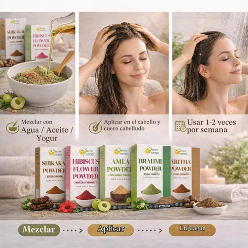 Vista 5 de Herbs Botanica Combo de mascarilla capilar a base de hierbas Brahmi, Reetha (Aritha), Shikakai, Hibiscus, Amla Powder 5.3 oz cada total 1.65 libras