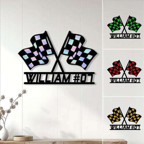Vista 15 de Letrero de metal personalizado de carreras – Muro personalizado con nombre de coche de carreras, valla, garaje, patio, hogar, cueva de hombre