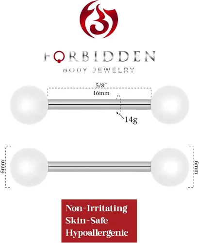 Vista 2 de Forbidden Body Jewelry 0.49oz 0.630in (58 pulgadas) Hipoalergénico titanio doble bola para pezón y lengua, Metal