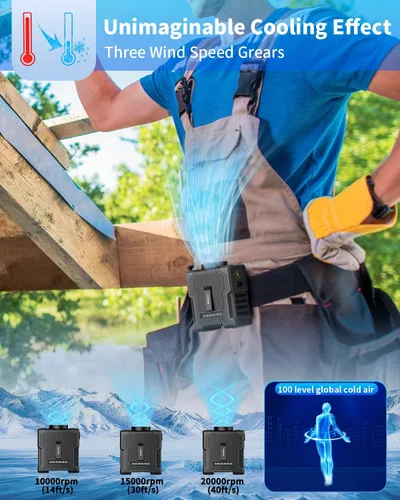 Vista 2 de EasyAcc - Ventilador de cintura portátil, ventilador personal portátil 5 en 1 con LED y ventilador de cuello de 10000 mAh y ventilador