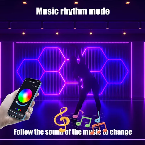 Vista 4 de 25Pack RGB Hexagon Lights,Music Sync 5Hex LED Hexagon Lights,RGB 358 Kinds of Changes Dimmable Speed-Adjustable DIY Color-Changing Lights Smart App