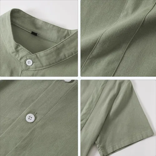 Vista 5 de YOVERGA Camisas de lino de manga corta con botones para hombre, camisa casual de algodón para playa y verano