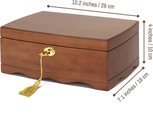 Vista 6 de EURIELK Joyero de madera con cerradura y llave para mujer tamaño mediano madera natural real con cerradura para niñas antiguas con gran