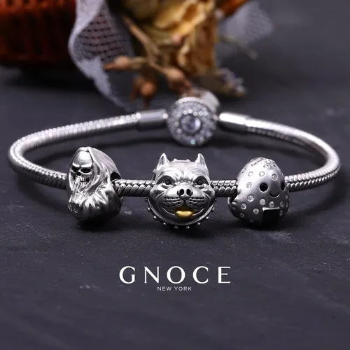 Vista 5 de GNOCE Bully Pitbull - Abalorio de plata de ley para pulsera collar de regalo para mujeres y niñas esposa e hija