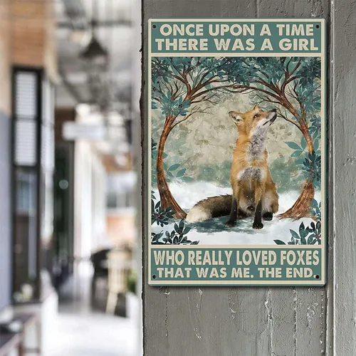 Vista 3 de TRITXIY Póster de Foxes, Once Upon A Time There was a Girl Who Really Loved Foxes, amante de los zorros, letrero retro de hojalata vintage, carteles