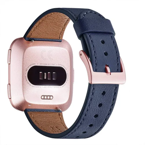 Vista 12 de WFEAGL Correa para Fitbit Versa, correa de cuero de grano superior para reloj inteligente Fitbit Versa Fitness (correa negra + hebilla negra)