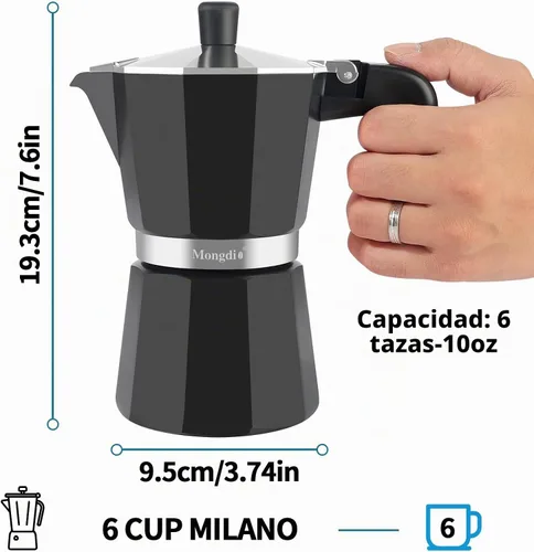 Vista 6 de Mongdio - Cafetera de café espresso para estufa Moka, Cafetera Cubana para estufa, Cafetera Mocha Greca Italiana, para 6 tazas de espresso, 10 onzas