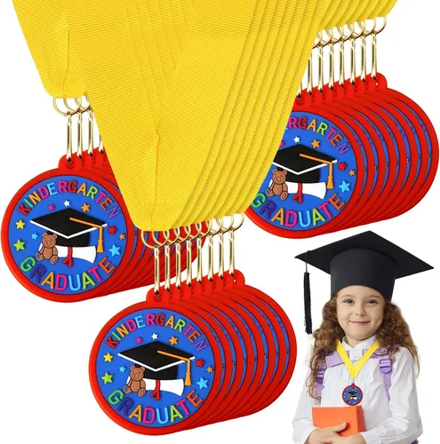Vista 8 de Sratte Medalla de graduación preescolar de jardín de infantes para niños, medallas de premio de graduación con cinta amarilla para el cuello