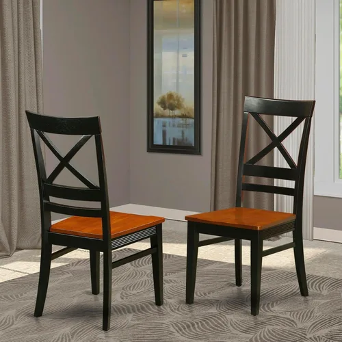 Vista 2 de East West Furniture QUC-BLK-W Quincy - Sillas de comedor de cocina, sillas de asiento de madera con respaldo cruzado, juego de 2, color negro