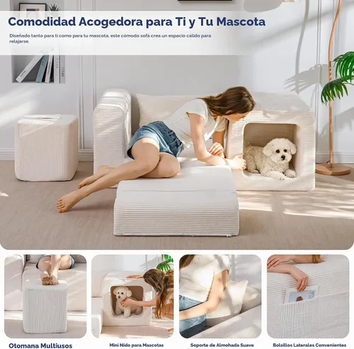 Vista 7 de MAXYOYO Sofá plegable, sofá convertible con reposabrazos, sofá multifuncional con almohada y bolsillos, sofá deshuesado para sala de estar
