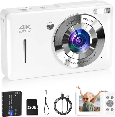 Vista 10 de Cámara digital para niños, FHD 1080P 44MP Cámara digital de punto y disparo con detección de rostros, captura de sonrisas, zoom 18X, 20 filtros
