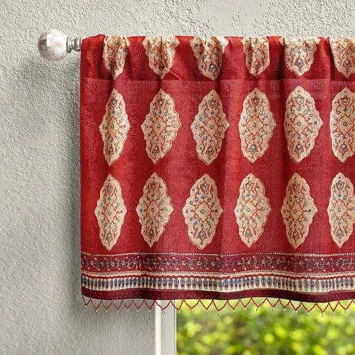Vista 17 de Saffron Marigold Cortina de cenefa impresa a mano con ribete de cuentas, velo de novia blanco, perfecta para cocina, dormitorio, baño, comercio
