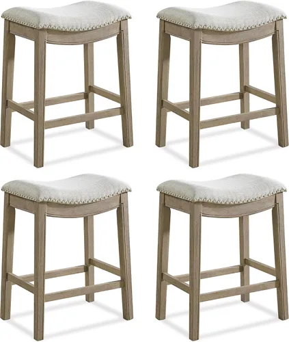 Vista 26 de ROME + OAK Juego de 2 Taburetes de Mostrador Parker de 26", Taburete de Bar de Cocina sin Respaldo Tipo Silla de Montar en Acabado de Madera Natural