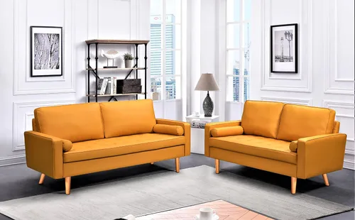 Vista 6 de Container Furniture - Sofá de piel sintética para la sala de estar moderna con cojines extraíbles y patas de madera maciza, sofá estilo lujoso