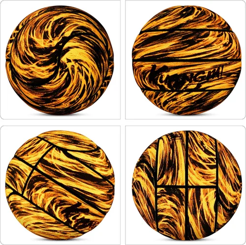 Vista 6 de Kuangmi Yin Yang Basketball, Official Size 7(29.5"), Unique Tai Chi Shaped Medium Tire, for Indoor & Outdoor Negro y dorado