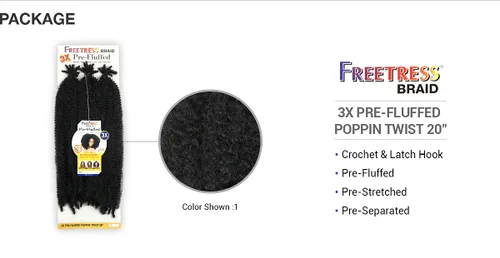 Vista 5 de Shake N GO Freetress - Trenza sintética de ganchillo 3 veces pre-FLUFFED – POPPIN Twist de 20 pulgadas (1B negro apagado), 1 paquete