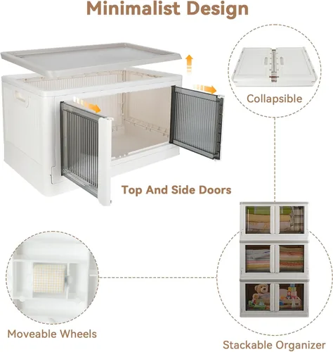 Vista 3 de Armario de almacenamiento con tapas, caja plegable, 8.4 galones (32L), con doble puerta y hebilla, plegable, debajo de la cama o uso de encimera