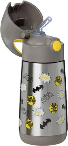 Vista 2 de Batman - Botella de agua b.box aislada de 12 onzas – Botella de agua para niños de acero inoxidable con popote de silicona de flujo libre, tazas