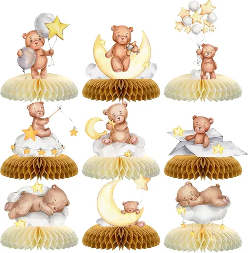 Vista 9 de 9 piezas de centro de mesa de oso para baby shower para niños, decoración de fiesta de niños, recortes de globos de oso pequeño, decoración de mesa