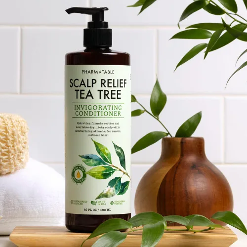 Vista 3 de PHARM TO TABLE Acondicionador de árbol de té para hombres y mujeres, desenredante el cabello y alivio calmante del cuero cabelludo, infundido