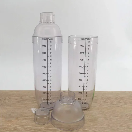 Vista 5 de Coctelera de plástico de 2 piezas, mezclador de bebidas, coctelera de té Boba, juego de herramientas de bar profesional (33 oz/1000 cc)