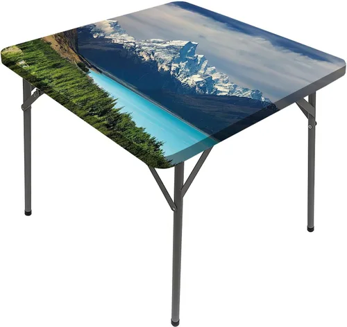 Vista 25 de Mantel cuadrado para mesa de paisaje, majestuosa escena matutina brumosa Triglav National Elástico, se adapta a mesas de 24 x 24 pulgadas