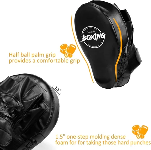 Vista 6 de Valleycomfy - Manoplas de boxeo curvadas de piel sintética para entrenamiento Leatherette Training Hand Pads,Ideal for Karate, Muay Thai Kick