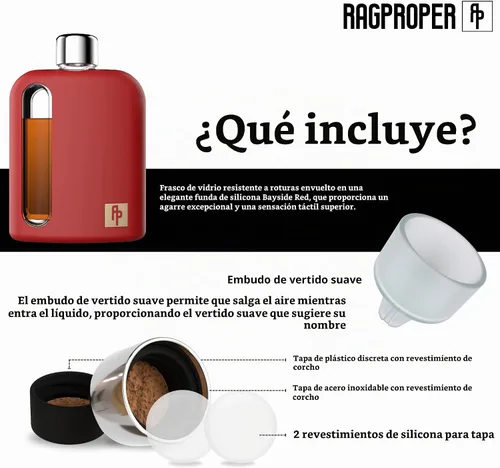 Vista 4 de Ragproper Botisa Moderna de Vidrio para Hombre Tapas de Corcho y Forro de Silicona Agarre Firme Bordes Curvados Botella Cubierta de Silicona