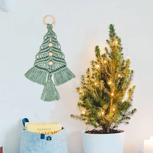 Vista 5 de Aphmeir Kit de macramé para árbol de Navidad, paquete de 3 unidades de árbol tejido de macramé de Navidad, kits de bricolaje para principiantes