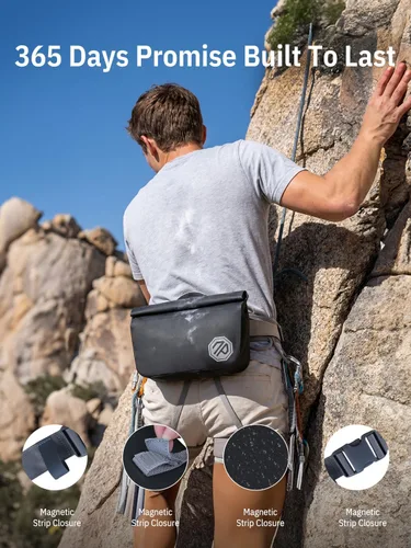 Vista 4 de niphean Riñonera impermeable IPX7, bolsa seca magnética con cierre de una Negro
