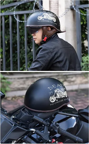 Vista 8 de Hanhua Medio casco de motocicleta para adultos, aprobado por DOT, para hombres y mujeres, estilo alemán con visera UV para scooter, ciclomotor