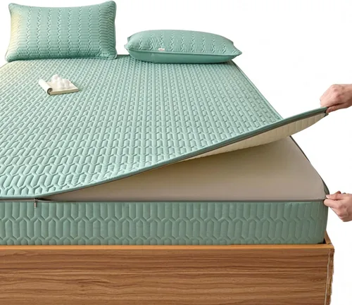 Vista 17 de Mattress Protector Zipper Closure Cover, Six-Sided Mattress Encasement Quilted for Home Hotel Bedroom Dormitory, Machine Washable Blanco