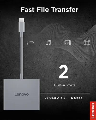 Vista 7 de Lenovo USB-C 4 en 1 Hub de Viaje con Cable Integrado, 1x HDMI 4K @ 60Hz, 2X USB-A 3.2, 1x Combo 3.5mm, Gris Luna – Portátil, Compacto, Conectividad