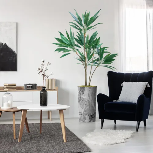 Vista 9 de Árbol artificial en maceta moderna, palmera tropical areca artificial de seda para decoración del hogar en interiores y exteriores, altura total 66