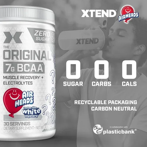 Vista 4 de XTEND Original Polvo de BCAA sabor Airheads Candy con 7 gramos de BCAA y 2.5 gramos de L-Glutamina, para bebida de recuperación muscular sin azúcar