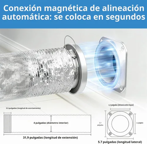 Vista 2 de Kit de conector magnético de acoplamiento de ventilación para secadora con anillo de extracción de liberación rápida, conducto flexible de 4 x 3.3