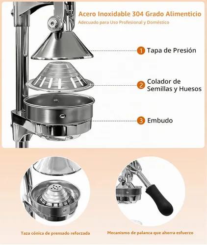 Vista 6 de Exprimidor manual profesional de acero inoxidable prensa de mano para naranja, limón