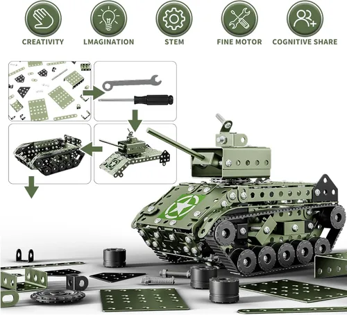 Vista 7 de Lucky Doug Juego de 284 piezas de proyectos de construcción STEM, tanque de ejército modelo, juguetes de construcción para niños de 8 a 12 años, kit