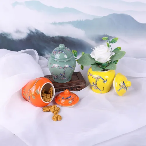 Vista 6 de XINGYAN Chinoiserie - Juego de 3 tarros de jengibre, porcelana china azul y blanca, tarro de almacenamiento decorativo para el hogar con tapa